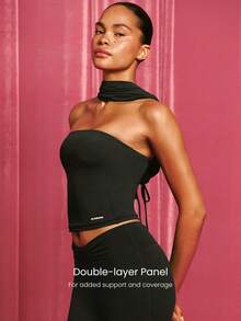 GLOWMODE Valentine's Day 360 High-Stretch Soft Fabric Switch It Up Lightweight Wrinkle-Resistant Customizable Neckline V-Back Design Slim Fit Active Top Gym Workout Studio Daily Casual Wear - Black - View 4