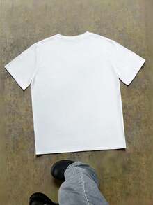 Manfinity Dauomo Men's Casual T-Shirt With Graphic Print Of The Letter R In Colors - White - View 2
