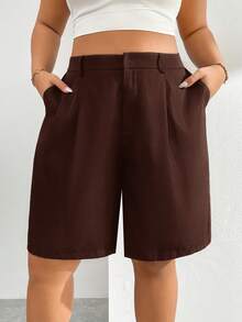 Auralis Pantalones cortos negros de talla grande para verano, pantalones informales, pantalones cortos, atuendos de regreso a la escuela, atuendos de maestros - Marrón - Ver 4