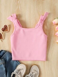 SHEIN Sweet Cute Square Neck Bow Knit Jacquard Vest For Young Girls, Summer - Pink - View 2