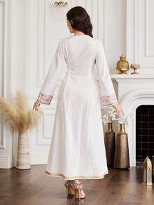 Yasmyna Modest Embroidered Collar Arabic Style Dress For Women - Multicolor - View 7