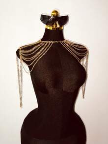 SHEIN DivaQ Women's Metal Chain Spaghetti Strap Top, Sexy Backless Personalized Chain Camisole, Street Style Metal Chain Shirt - Gold - View 1