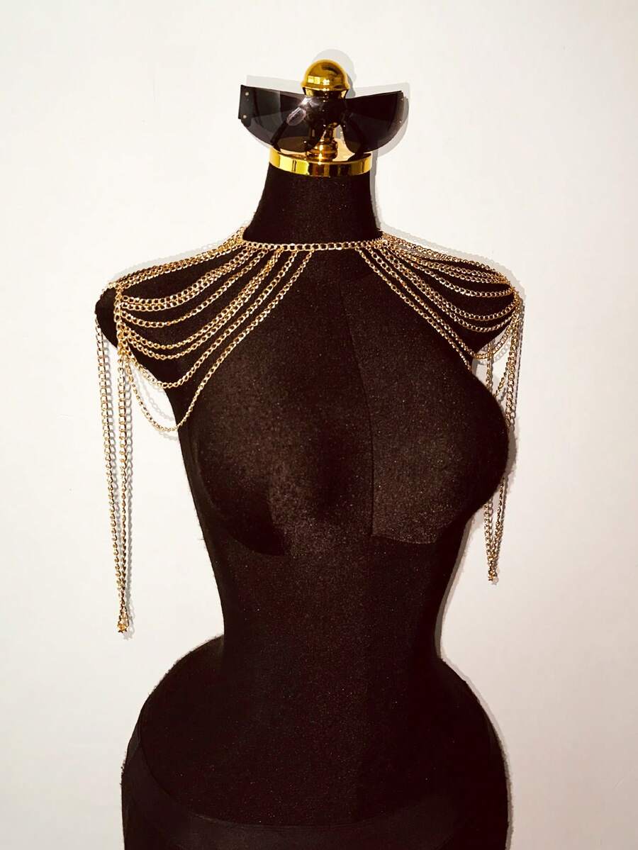 SHEIN DivaQ Women's Metal Chain Spaghetti Strap Top, Sexy Backless Personalized Chain Camisole, Street Style Metal Chain Shirt - Gold - View 1