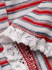 DAZY Conjunto de camiseta con volante y pantalones con estampado de rayas para niña, ideal para vacaciones y uso diario, apto para primavera/verano/otoño - Rojo - Ver 7