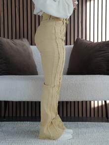 SAYEHFBABY Women's Casual Streetwear Denim Jeans With Pockets - Khaki - View 4