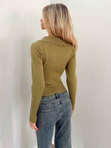 Sydney Algeri Blusa feminina de manga comprida, estilo streetwear, cor sólida, slim fit, casual, estilo streetwear - Verde - Ver 2