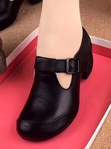 Women's Soft-Soled Wide Heel Shoes For Spring And Fall 2025, Versatile Medium-Heeled Shoes, New Spring Models - Black - View 1