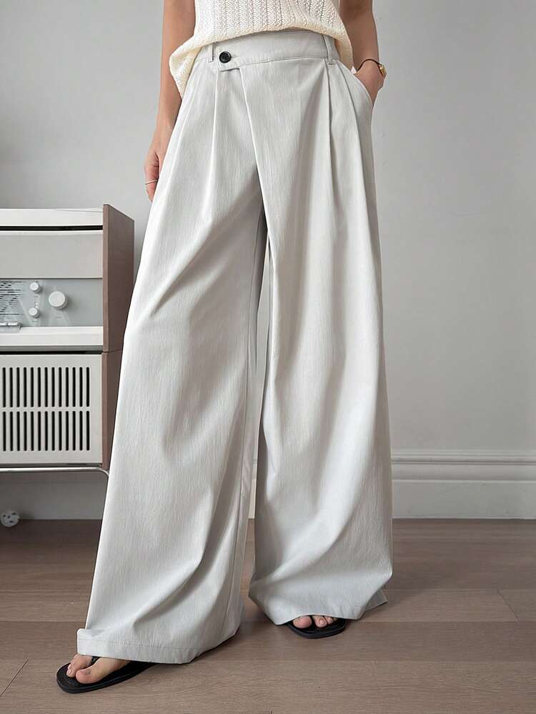 Women's Waist Design Asymmetrical Loose Wide Leg Pants, Casual Trousers