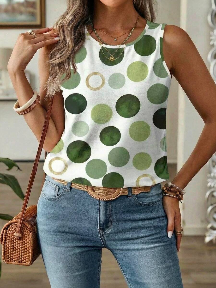 EMERY ROSE Camiseta de tirantes de mujer con estampado digital de lunares verdes, un regalo estupendo para amigas - Multicolor - Ver 1