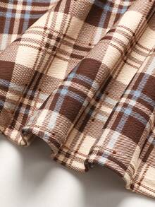 SHEIN Tween Girl Fashionable Elegant Woven Plaid Skirt - Apricot - View 5