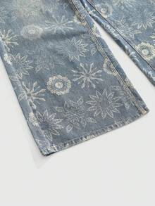 ROMWE Grunge Punk Y2K复古印花低腰宽松阔腿牛仔裤 - 藍色 - 查看 4