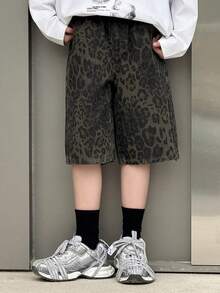 DAZY 青少年男童豹纹水洗牛仔短裤 - 軍綠色 - 查看 6