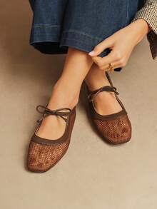 Rosivie 女士蝴蝶结设计休闲百搭时尚平底鞋 - 咖啡棕 - 查看 6