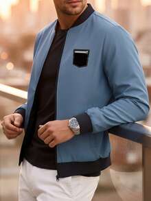 Manfinity Homme Chaqueta de manga larga con contraste de color para hombre - Celeste - Ver 6