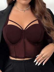 Firerie Elegantes, hochwertiges Top in Große Größen für den Arbeitsweg, Nachmittags-Tee, leicht sexy für Dates, Musikkonzerte und Partys. Schwarzes Mesh-Design mit Spitze und Schnürung. Geeignet für Urlaub, Neujahr, Partys und elegante Büro-Looks. - Kaffeebraun - Übersicht 7