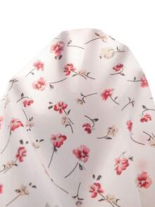 SHEIN LUNE CURVE 女士加大码白色底红色小花印花圆领荷叶袖休闲衬衫，适合工作、日常穿着、度假，百搭夏季新款女式衬衫，夏季女式上衣，夏季可爱女式衬衫，休闲优雅女式夏季上衣，夏季休闲上衣 - 彩色 - 查看 4