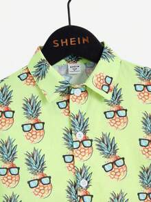 SHEIN 男童热带印花短袖休闲衬衫，百搭设计，适合海滩、旅行、度假，适合大龄儿童 - 彩色 - 查看 5