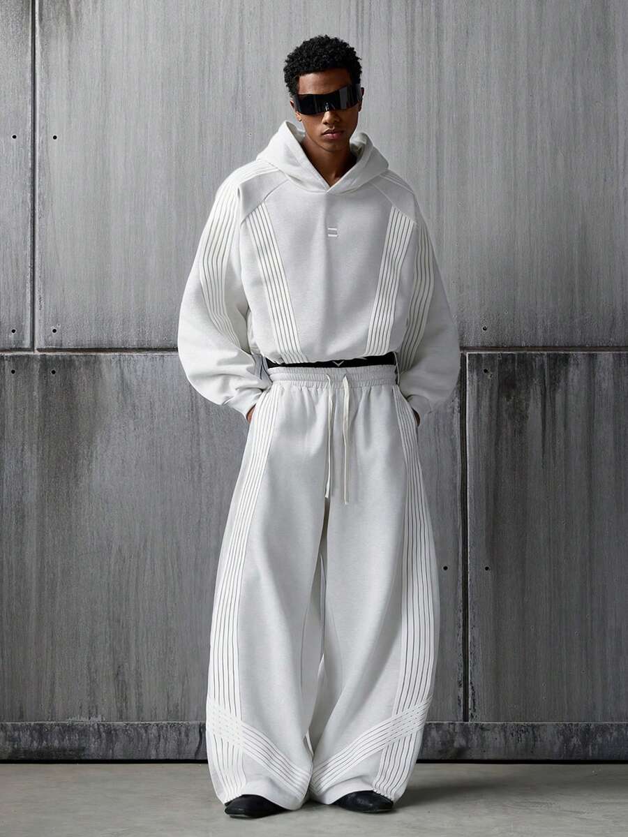 NEON BLANC 男士连帽衫和长裤，运动风格，条纹设计，宽松版型，街头风格。 - 淺灰色 - 查看 1