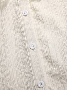 SHEIN 少女白色蕾丝拼接泡泡袖纽扣前领短款休闲衬衫 - 白色 - 查看 4