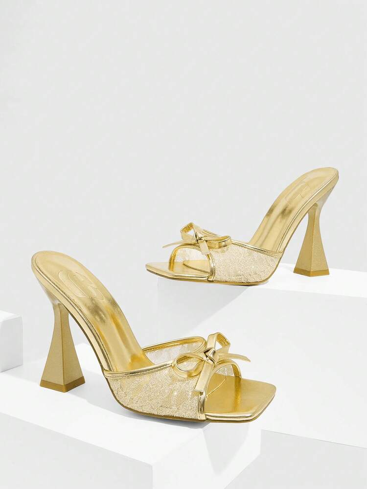 CUCCOO SZL Bow Decor Square Toe Casual Women Heeled Sandals Valentine's Day