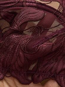 2件套法式经典黑色V领文胸套装 - 中紫紅色 - 查看 6