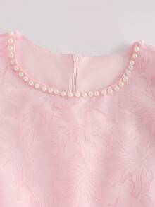 Franclia 2026 Elegant Dress, Ruched Waist Floral Jacquard Dress With Ruffled Collar, Comfortable Lining, Suitable For Commuting, Vacation, Evening Party, Spring/Summer New Arrival Pink Floral Dress Women's Pink Dress Pink Tea Party Dress Beaded Neckline Dress Pink Floral Women Dress Rose Dress - Pink - View 6