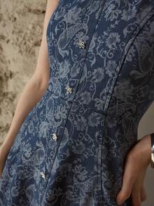 MOTF PREMIUM 提花纹理收腰牛仔连衣裙 - 藍色 - 查看 2