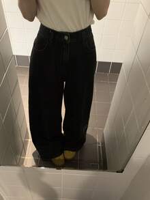 DAZY 女士水钻装饰休闲街头风做旧牛仔裤 - 黑色 - 查看 5