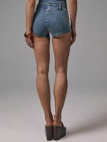 MUSERA Shorts vaqueros mini asimétricos con botones, ropa de calle linda para invierno, salir, casual, estilo occidental, desteñidos, de verano - Azul - Ver 5