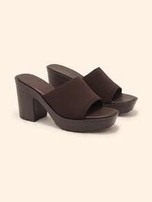 CUCCOO BASICS 女士单带粗跟穆勒凉鞋，优雅夏季高跟凉鞋，适合夏季毕业典礼、舞会、度假、返校、大学生、万圣节、圣诞节等场合。 - 咖啡棕1 - 查看 3