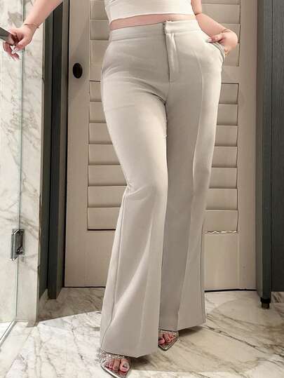 Dazy Plus Solid Color Loose Straight Leg Casual Black Pants, All Season