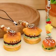 Accesorio de llavero con colgante de gato, perro y hamburger de dibujos animados, para estudiantes - Multicolor - Ver 3