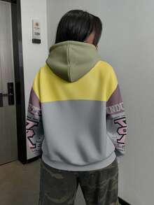 Rovax 字母印花撞色设计连帽女式卫衣，适合秋冬季节，长袖直筒下摆，时尚嘻哈风，时尚T恤，美妆卫衣，送给姐妹的礼物，趣味卫衣，休闲简约时尚卫衣 - 彩色 - 查看 2