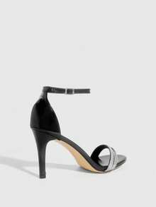 CUCCOO SZL Women's Pointed Toe High Heel Black Rhinestone Strap Ankle Strap Sandals, Fashionable Elegant Sexy For Party, Banquet, Date Spring Shoes - Black - View 3