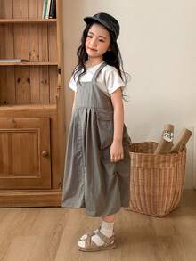 DAZY Đầm liền quần mùa hè mới, kiểu dáng thời trang, thoải mái cho bé gái. - xanh quân đội - Xem 4