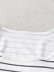 GlowEve Petite 女士U领无袖休闲条纹背心短裤两件套，夏季 - 黑與白 - 查看 7