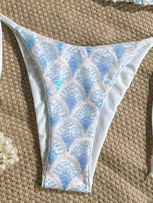 Swim Mod 两件式泳衣，性感挂脖三角胸罩和侧系带比基尼套装，夏季度假，闪光纹理面料 - 彩色 - 查看 5