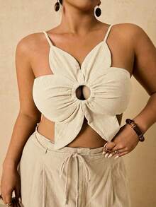 Travachic 大码女士性感露背镂空系带吊带背心，夏季海滩度假风 - 杏色 - 查看 6