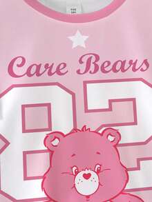 SHEIN X Care Bears 青少年女孩休閒簡約數字82卡通熊圖案短袖圓領T恤，適合秋冬穿著 - 彩色 - 查看 5