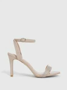 CUCCOO SZL Sandalias de tacón alto con puntera puntiaguda para mujer, con tiras de strass y correa de tobillo, color albaricoque, de moda, elegantes y sexys para fiestas, banquetes y citas - Albaricoque - Ver 4