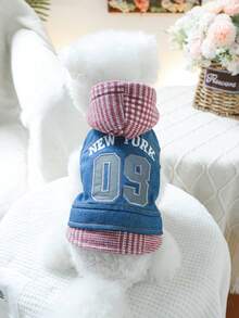 PETSIN 1pc Cat/Dog Universal Clothes, Embroidered "New York" Letter Pattern Hooded Jacket, Pet Spring Fashion Jacket - Blue - View 3