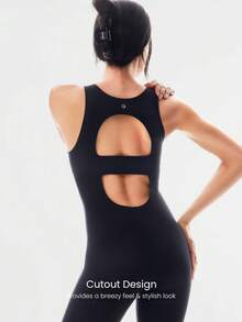 GLOWMODE 26" FeatherFit™ Glow Hard Buttery-Soft Stretchy Sweat-Wicking Booty-Lifting Butt Scrunch Removable Cups Bodysuit Romper Low Impact Yoga Studio Daily Wear - Black - View 4