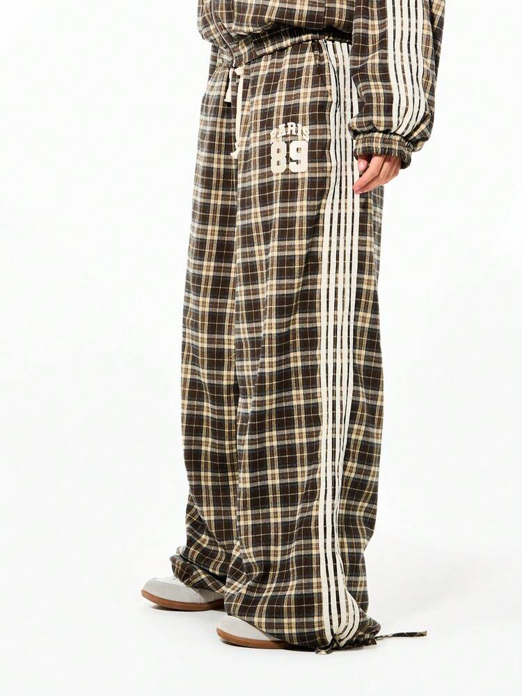 SUMWON WOMEN Plaid Check Wide Leg Pants With Stripe Detail
