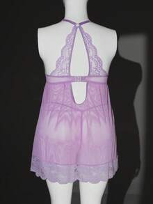 SHEIN Ensemble de lingerie sexy en 2 pièces avec robe en maille bordée de dentelle et armature, grande taille - Prune - Voir 5