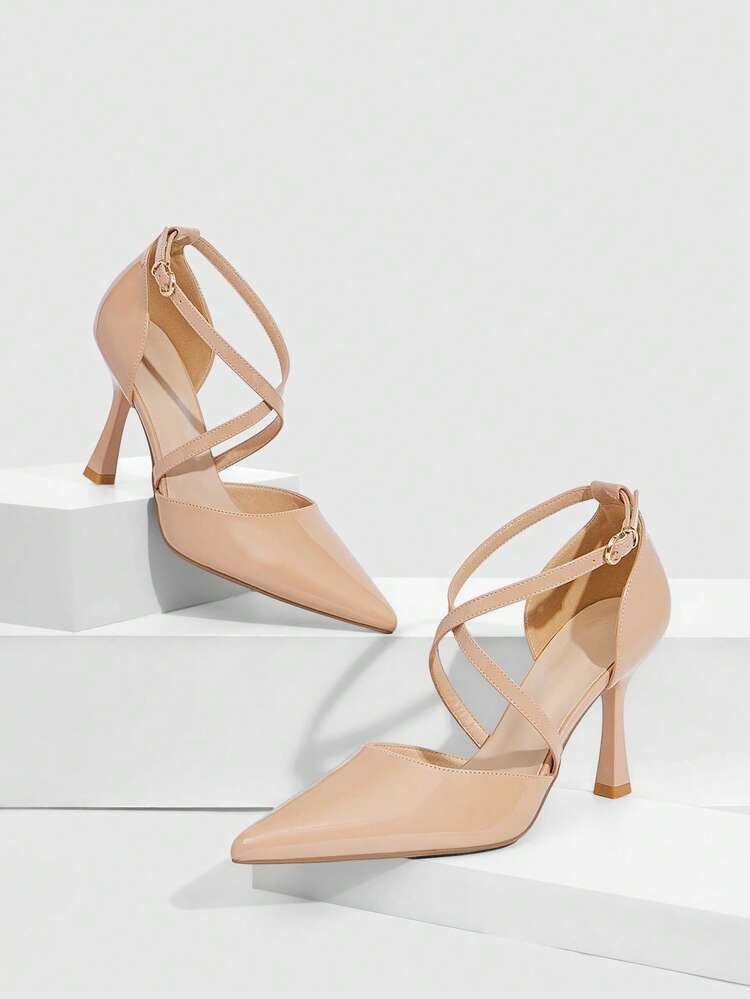 CUCCOO SZL Women Shoes Pointed Thin High Heel Apricot Thin Strap Cross Strap Hollow Women's Shoes Simple Elegant Fashion Sexy Party Banquet Women's High Heel Shoes Women's Shoes Spring Shoes