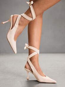 CUCCOO SZL Women's Suede Apricot Sexy Pointed Toe Bow Tie Fashion Date High Heel Pumps - Apricot - View 1