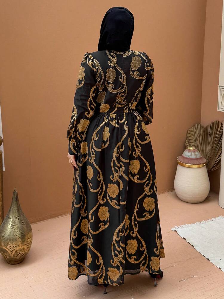 Dazy Plus Embroidered Bright Color Floral Chiffon Lantern Sleeve Waist Cinched Party Dress, Plus Size, Spring/Summer Maxi Dress Sundress