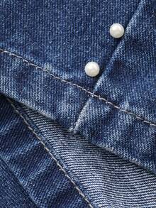 FRIFUL 女士仿珍珠装饰宽松牛仔裤 - 藍色 - 查看 8