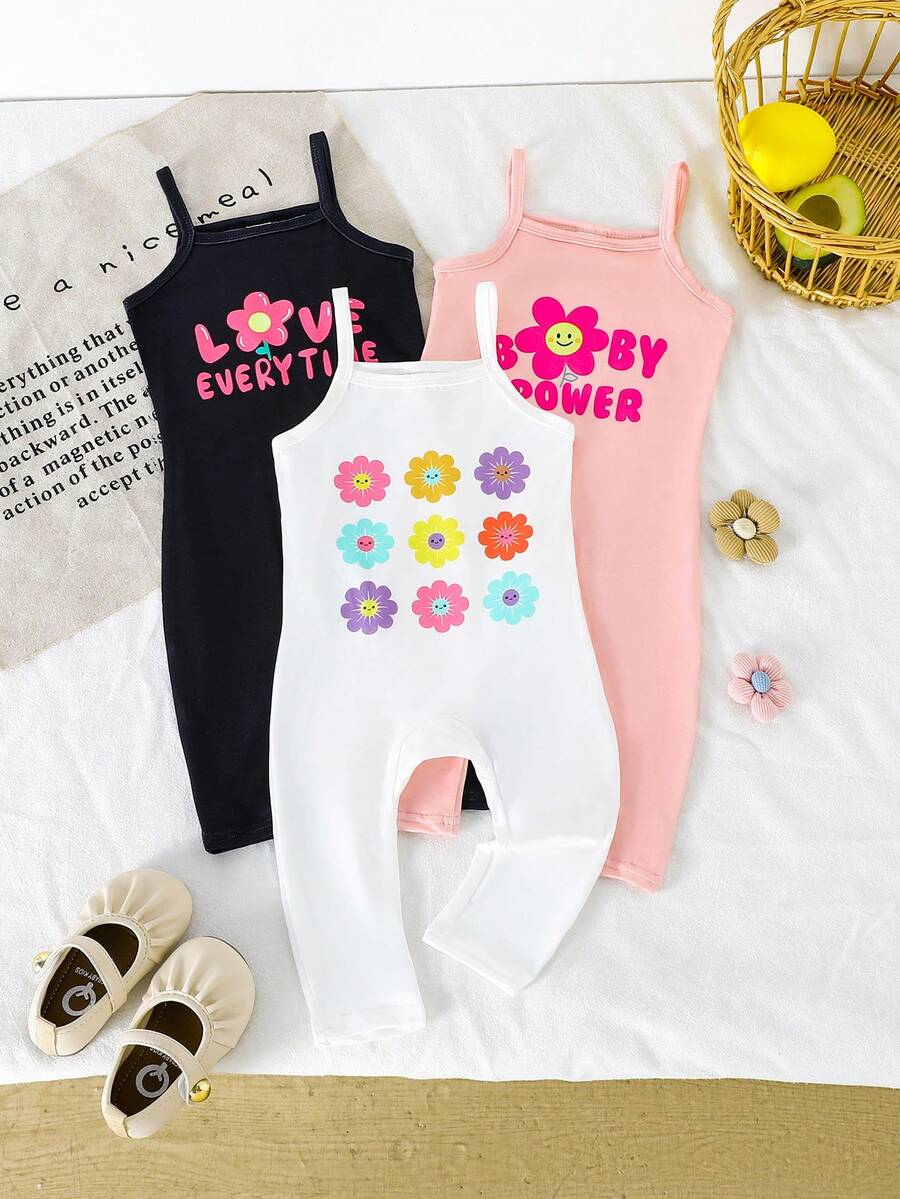 SHEIN 姐妹装和妈妈装，女婴休闲百搭日常穿搭修身罗纹吊带背心和打底裤套装，黑色+浅灰色+豹纹印花 - 彩色 - 查看 1