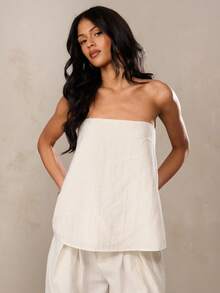 SHEIN BAE Cream & Apricot Linen Blend Asymmetric Camisole Top, Suitable For Italian Holiday, South France Holiday, Casual Wear, Beach Wear, Cruise Wear, Old Money Style, Brunch Wear - Apricot - View 5